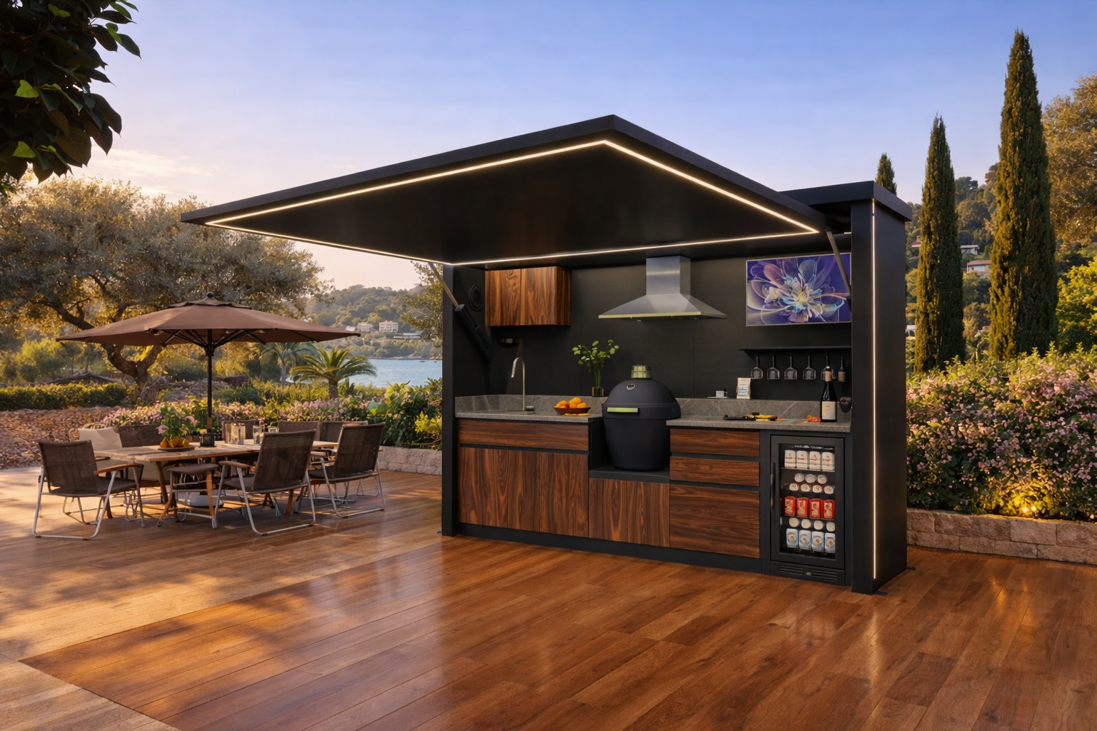 POD Mid Jardicook — Cuisine outdoor au coucher du soleil, Bordeaux